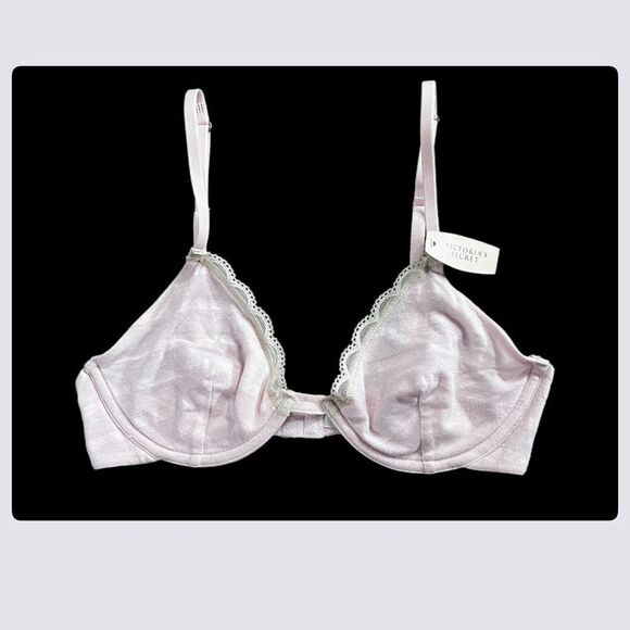 Victoria’s Secret Very Sexy Unlined Plunge underwire lace trim  bra pink  34B - Picture 2 of 6